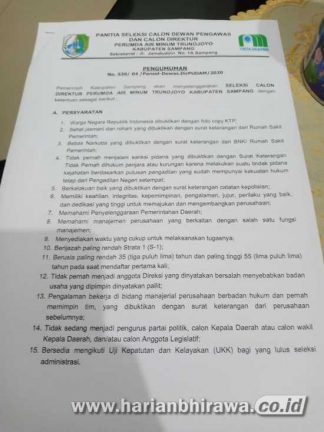 Pendaftaran Dewas dan Dirut PUDAM Kabupaten Sampang Masih Sepi Peminat