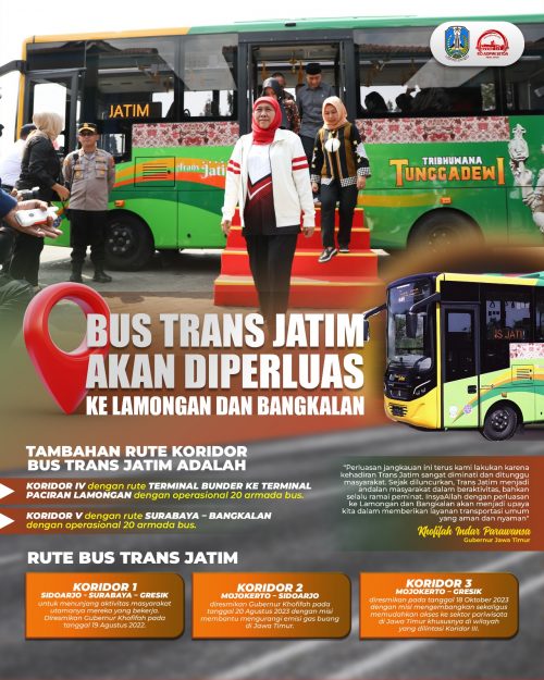 Perkuat Konektivitas Layanan Angkutan Umum, Gubernur Khofifah Perluas Jangkauan Bus Trans Jatim hingga Lamongan dan Bangkalan